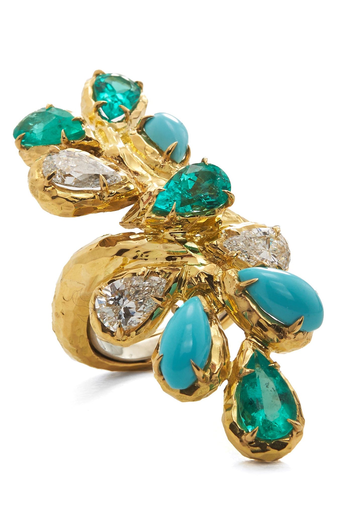DAVID WEBB-Turquoise and Emerald Colors Ring-YELLOW GOLD