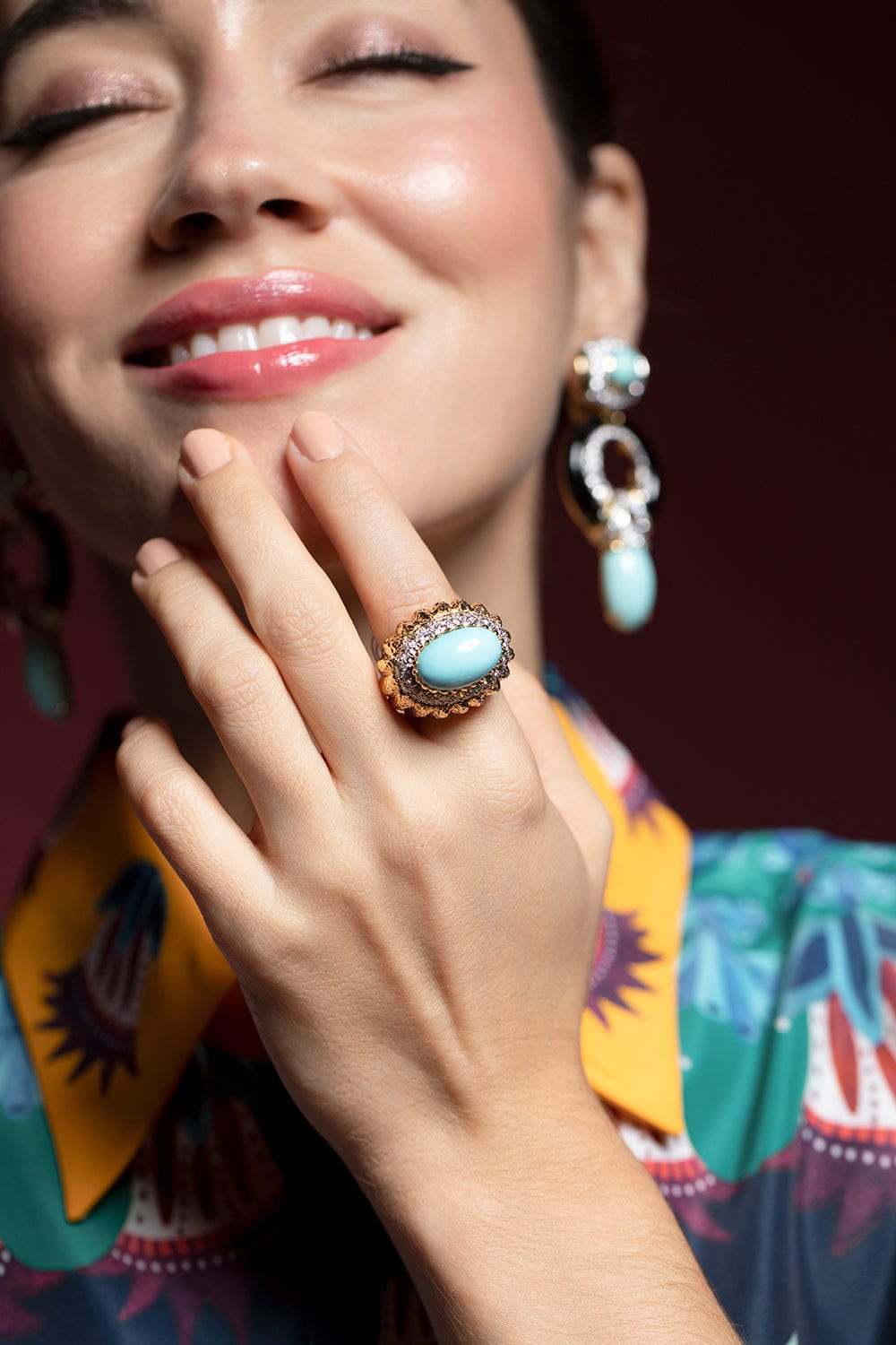 DAVID WEBB-Turquoise Mount Olympus Ring-YELLOW GOLD