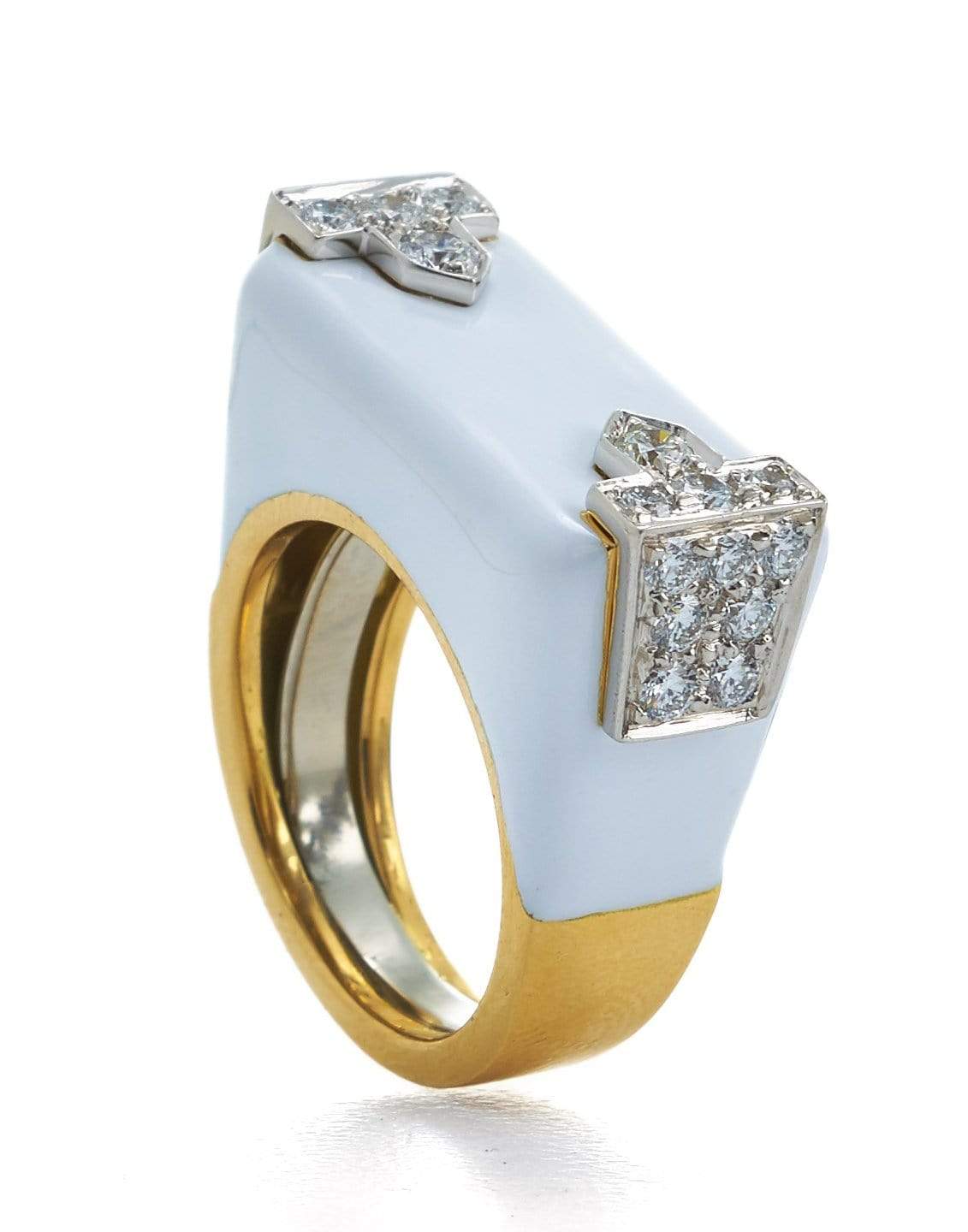 DAVID WEBB-White Enamel Hero Ring-YELLOW GOLD