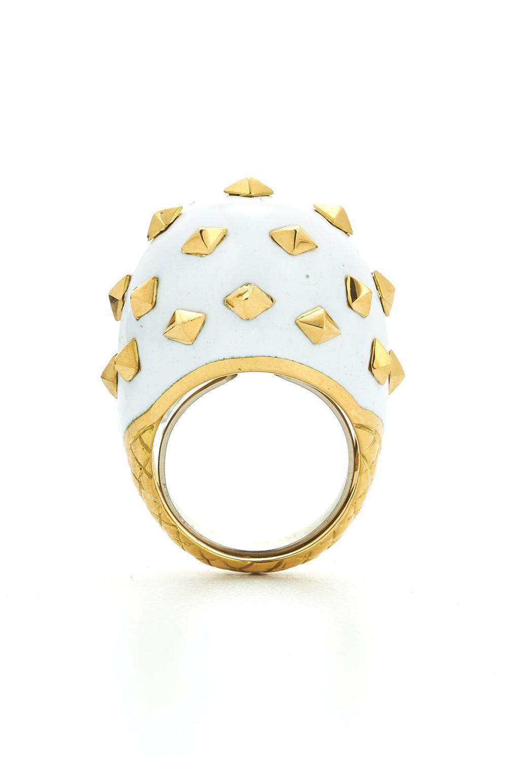 DAVID WEBB-White Studded Jackie Ring-YELLOW GOLD