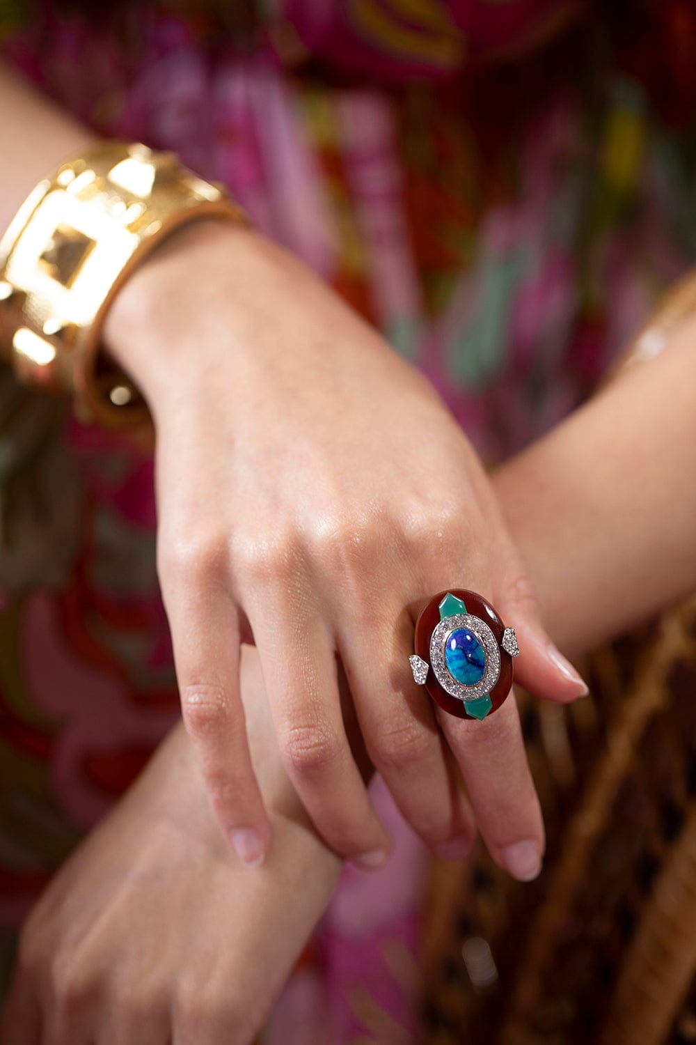 DAVID WEBB-Carnelian Colors Ring-YELLOW GOLD