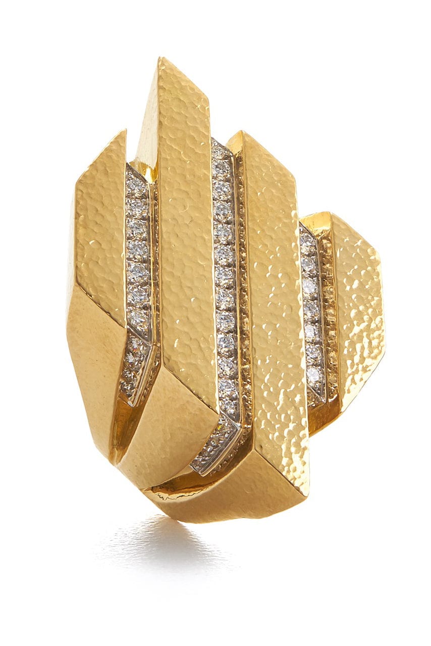 DAVID WEBB-Diamond Spaces Ring-YELLOW GOLD