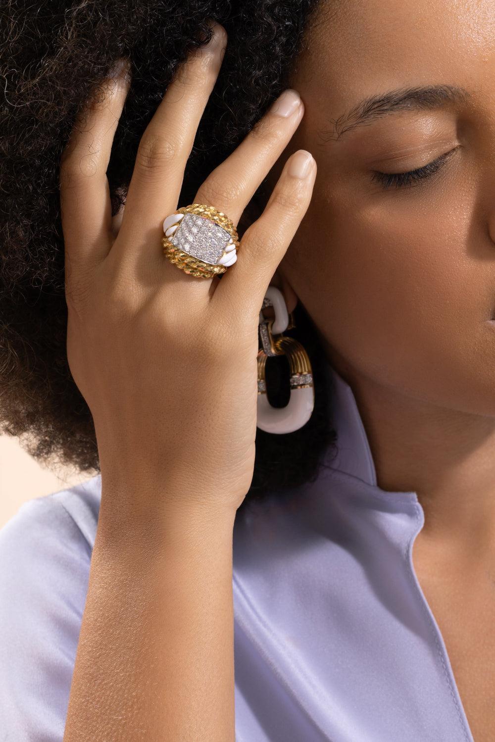 Diamond White Rope Quad Ring-YELLOW GOLD-6.75-JEWELRYFINE JEWELRING-DAVID WEBB