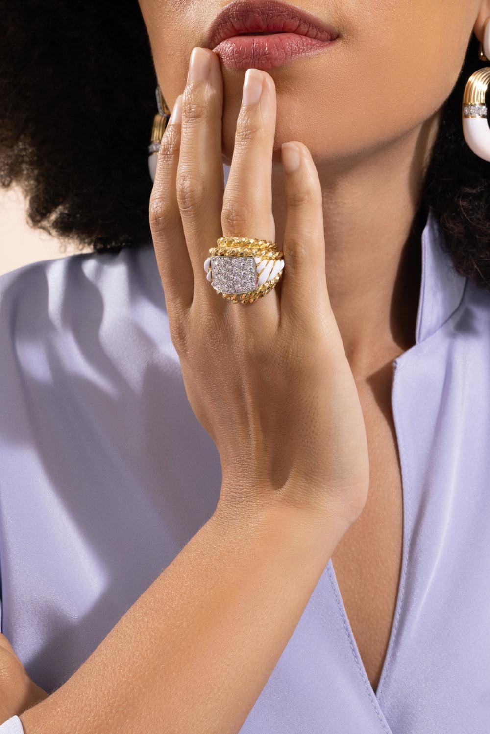 Diamond White Rope Quad Ring-YELLOW GOLD-6.75-JEWELRYFINE JEWELRING-DAVID WEBB