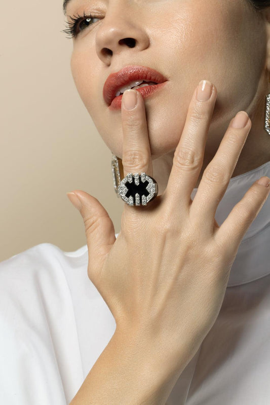 Diamond Black Ring-YELLOW GOLD-7.25-JEWELRYFINE JEWELRING-DAVID WEBB