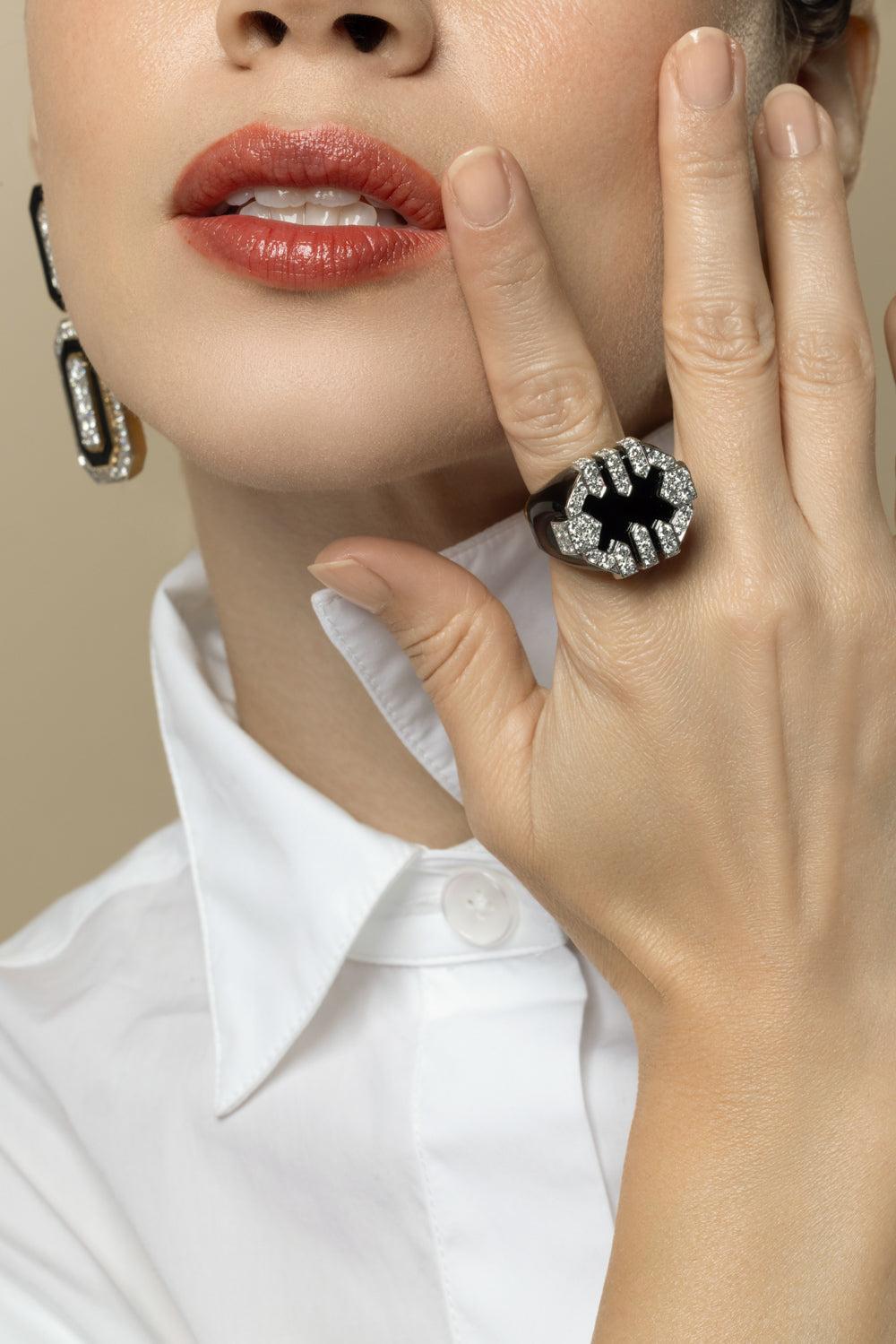 Diamond Black Ring-YELLOW GOLD-7.25-JEWELRYFINE JEWELRING-DAVID WEBB