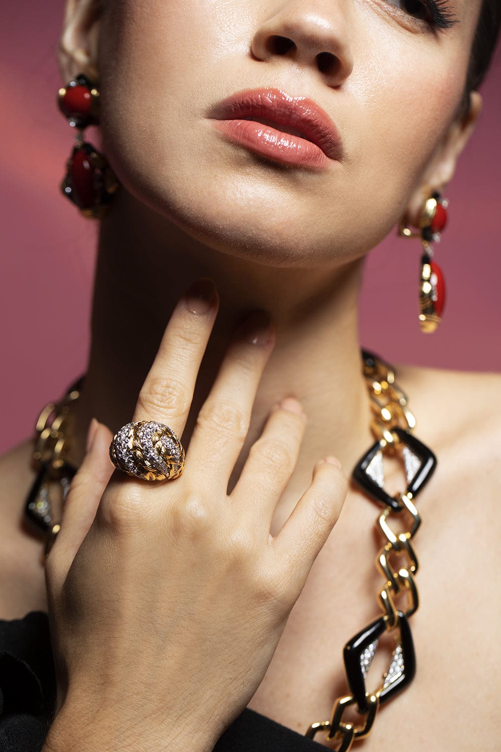 DAVID WEBB-Diamond Swirl Dome Ring-YELLOW GOLD