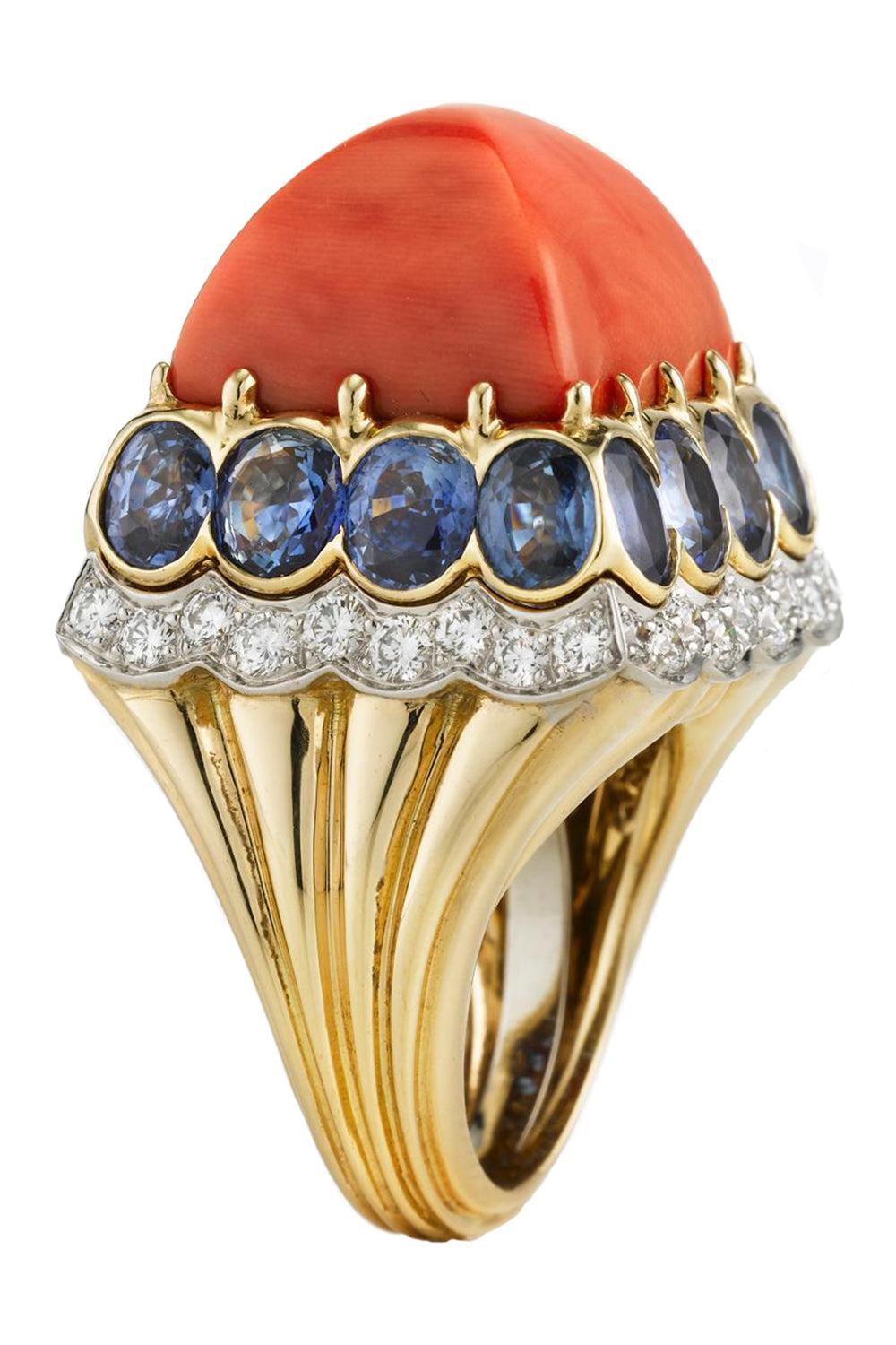 Coral Sapphire Sugarloaf Ring-YELLOW GOLD-8.5-JEWELRYFINE JEWELRING-DAVID WEBB