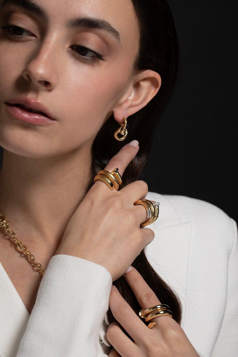 DAVID WEBB-Diamond Hammered Nail Ring-YELLOW GOLD