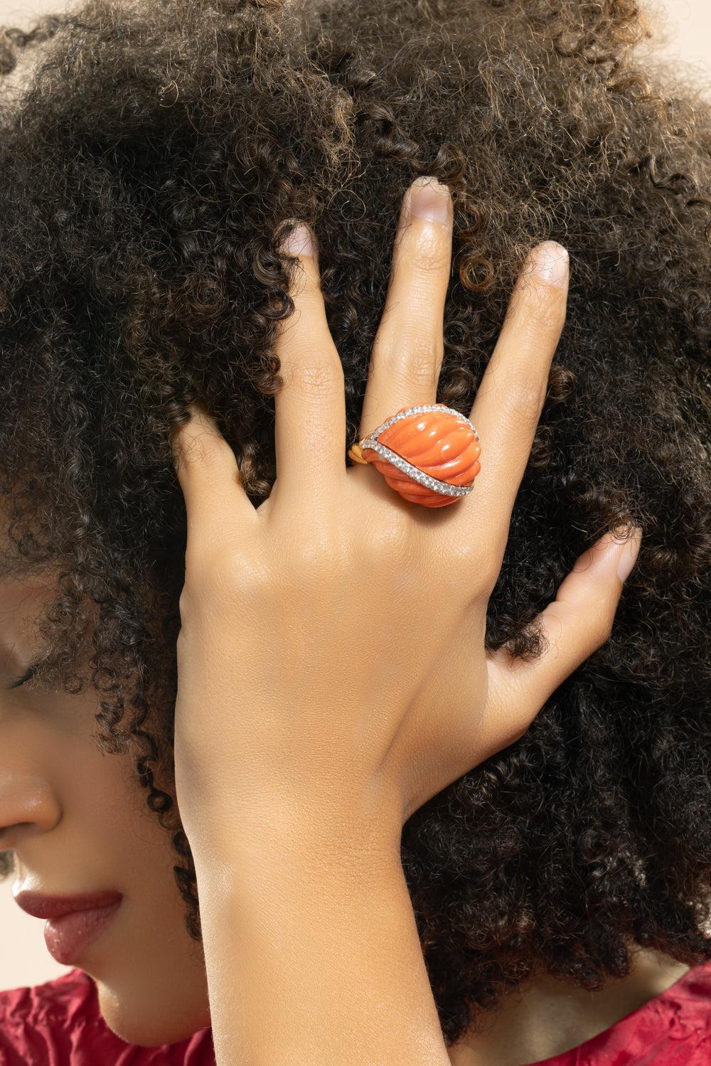 Coral Diamond Dome Ring-YELLOW GOLD-8.75-JEWELRYFINE JEWELRING-DAVID WEBB