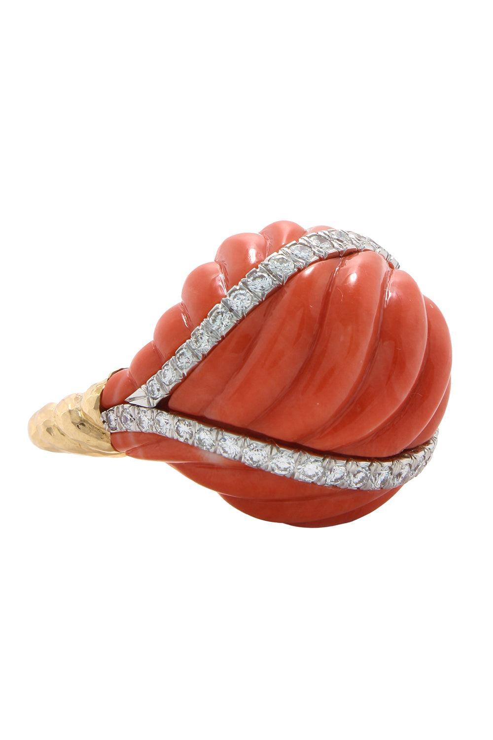 Coral Diamond Dome Ring-YELLOW GOLD-8.75-JEWELRYFINE JEWELRING-DAVID WEBB