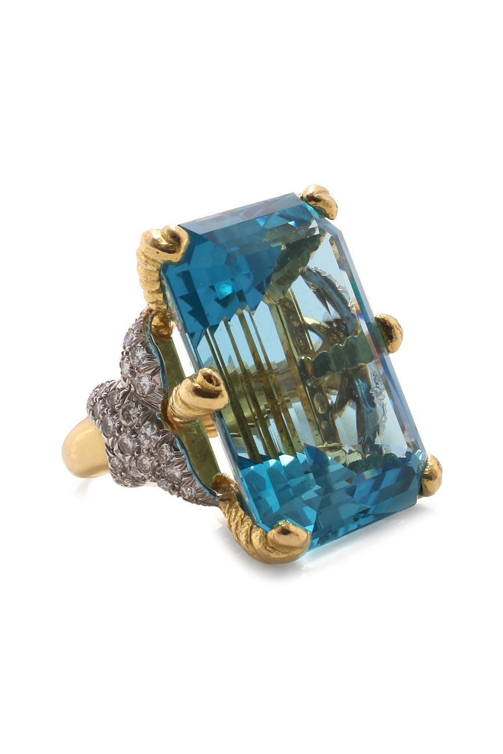 Aquamarine Diamond Couture Ring-YELLOW GOLD-JEWELRYFINE JEWELRING-DAVID WEBB