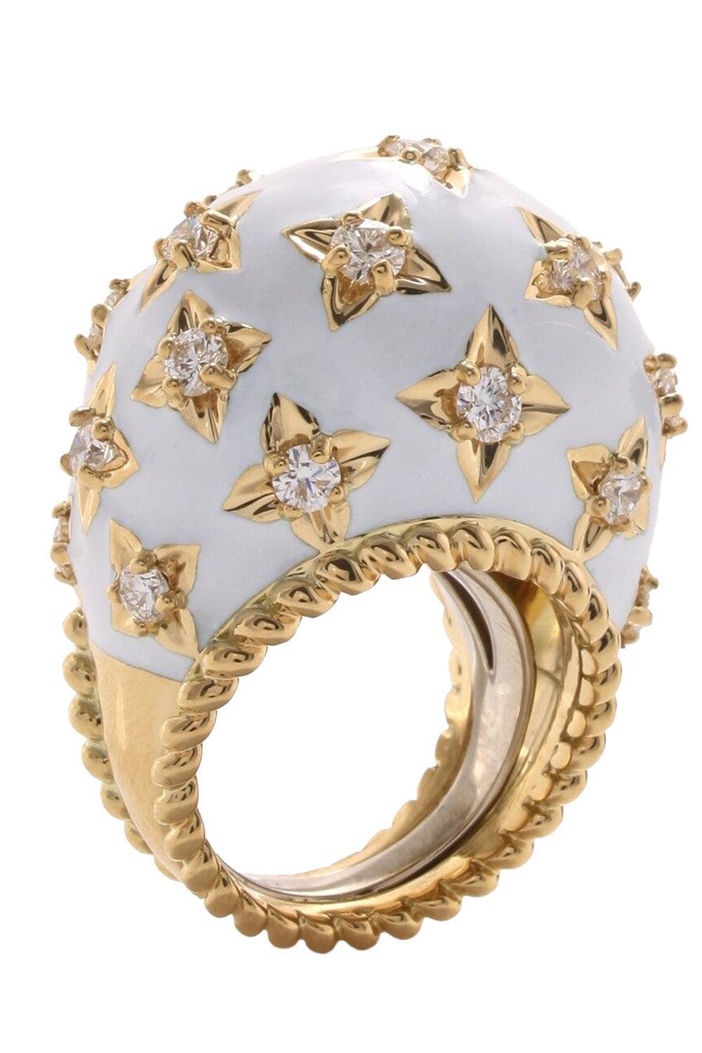 Diamond White Enamel Star Ring-YELLOW GOLD-JEWELRYFINE JEWELRING-DAVID WEBB