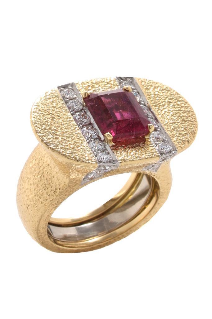 Pink Tourmaline Diamond Color Road Ring
