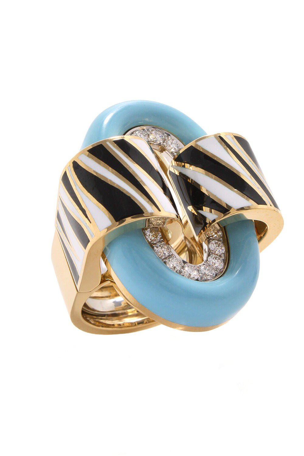DAVID WEBB-Zebra Stripe Oval Buckle Ring-YELLOW GOLD