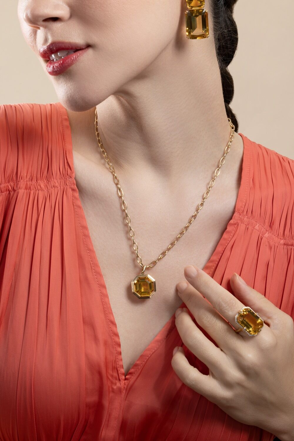 Citrine Asscher Manhattan Pendant Necklace-YELLOW GOLD-18-JEWELRYFINE JEWELNECKLACE O-GOSHWARA