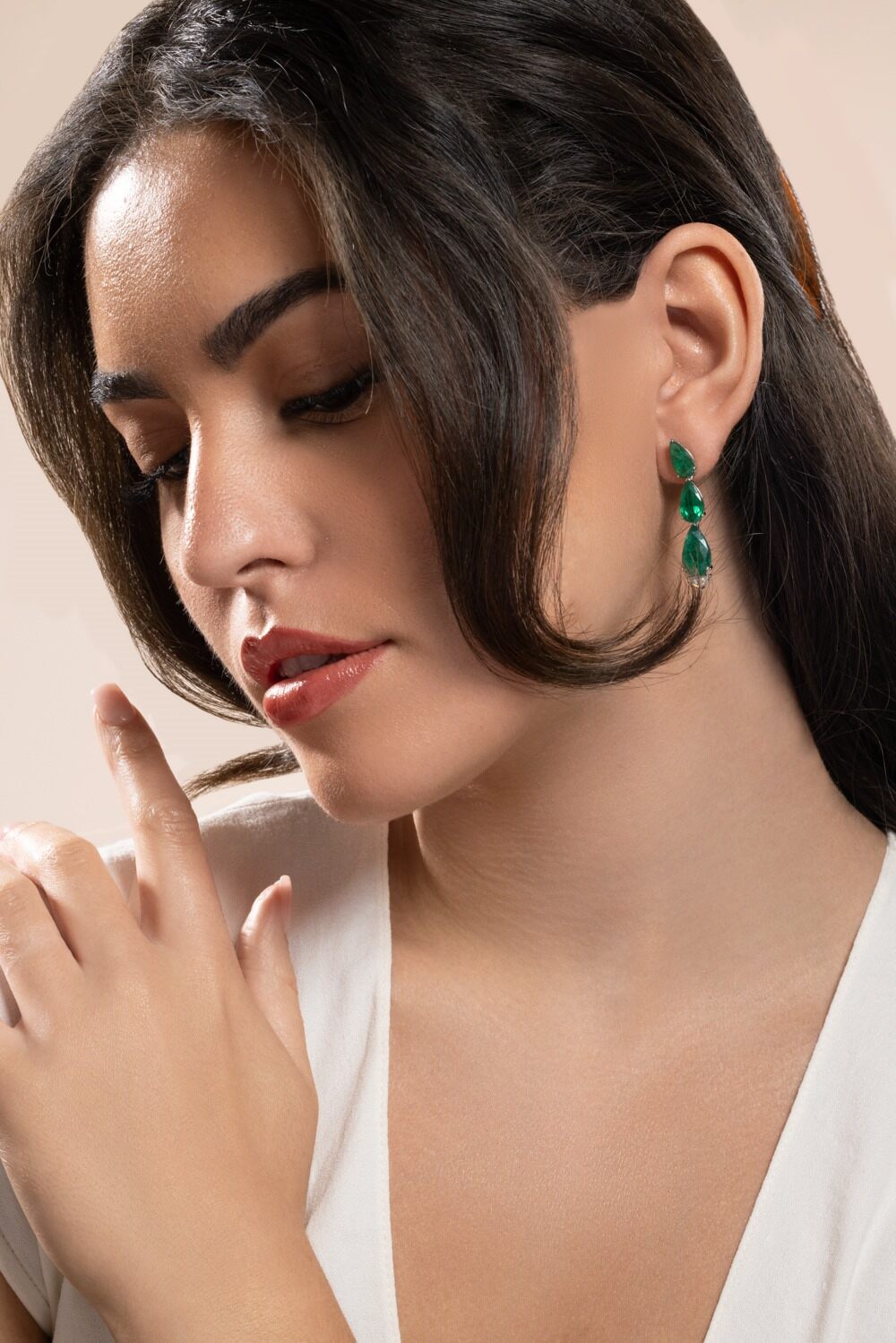 Emerald Three Drop Earrings-WHITE GOLD-JEWELRYFINE JEWELEARRING-PIRANESI
