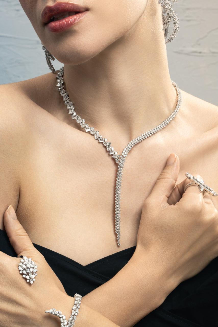Diamond Round Marquise Y Drop Necklace-WHITE GOLD-JEWELRYFINE JEWELNECKLACE O-YEPREM
