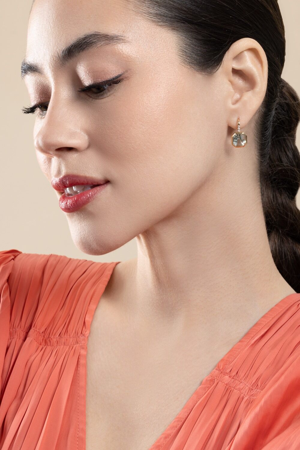 Prasiolite Diamond Asscher Gossip Earrings-YELLOW GOLD-JEWELRYFINE JEWELEARRING-GOSHWARA