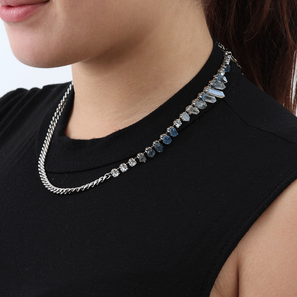 DELPHINE CHARLOTTE PARM.-Misfits Six Multi-Crystal Necklace-SLVR/BLU