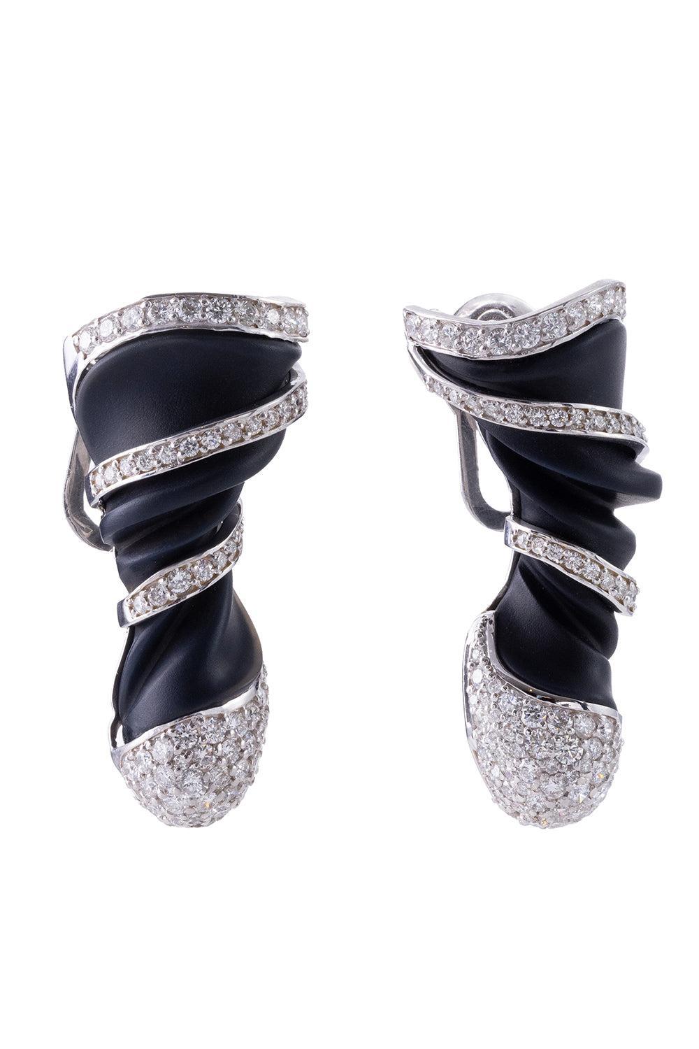  Black Agate Diamond Frost Earrings-WHITE GOLD-JEWELRYFINE JEWELEARRING-DENISE CASSOU 