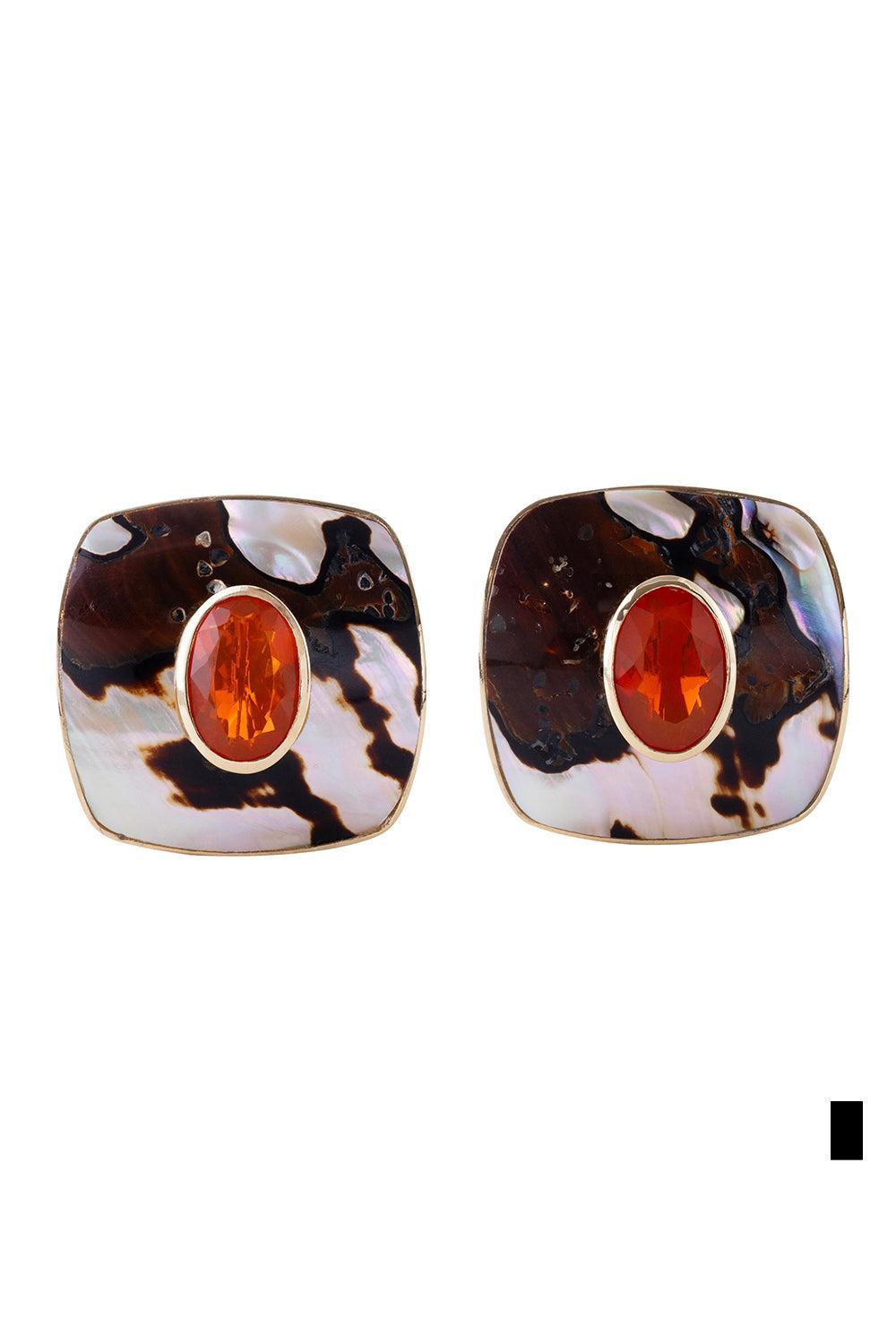  Fire Opal Abalone Shell Amber Earrings-YELLOW GOLD-JEWELRYFINE JEWELEARRING-DENISE CASSOU 