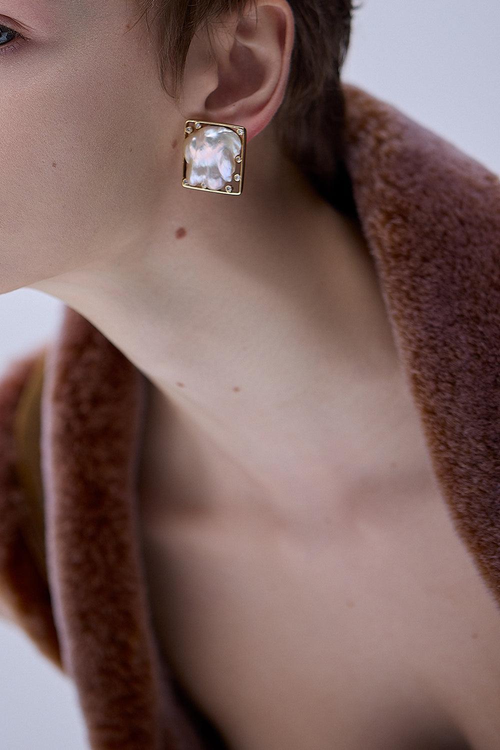 Pearl Diamond Earrings-YELLOW GOLD-JEWELRYFINE JEWELEARRING-DENISE CASSOU