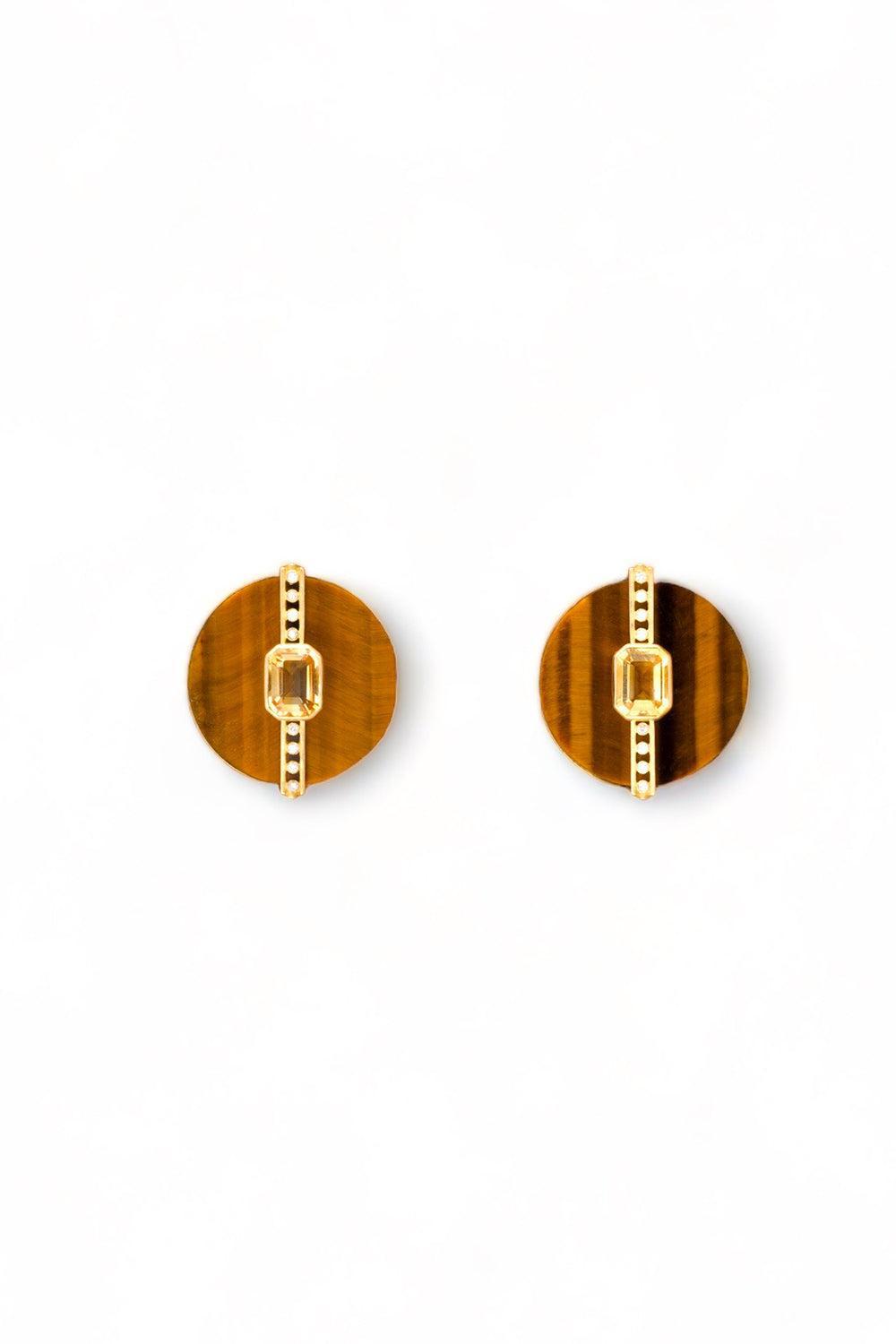 Tigers Eye Citrine Earrings-YELLOW GOLD-JEWELRYFINE JEWELEARRING-DENISE CASSOU