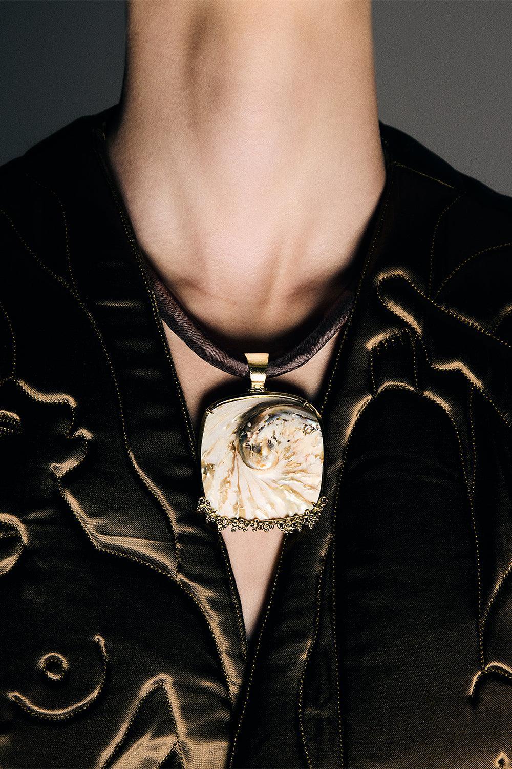 Abalone Shell Sand Necklace-YELLOW GOLD-JEWELRYFINE JEWELNECKLACE O-DENISE CASSOU
