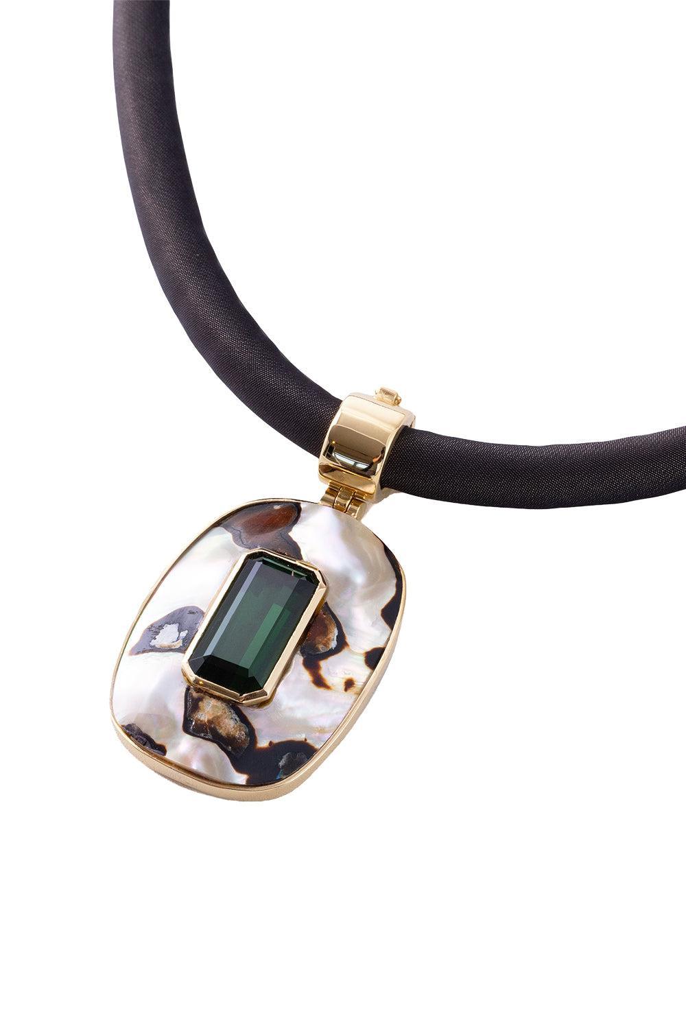 Green Tourmaline Abalone Shell Seaweed Necklace-YELLOW GOLD-JEWELRYFINE JEWELNECKLACE O-DENISE CASSOU