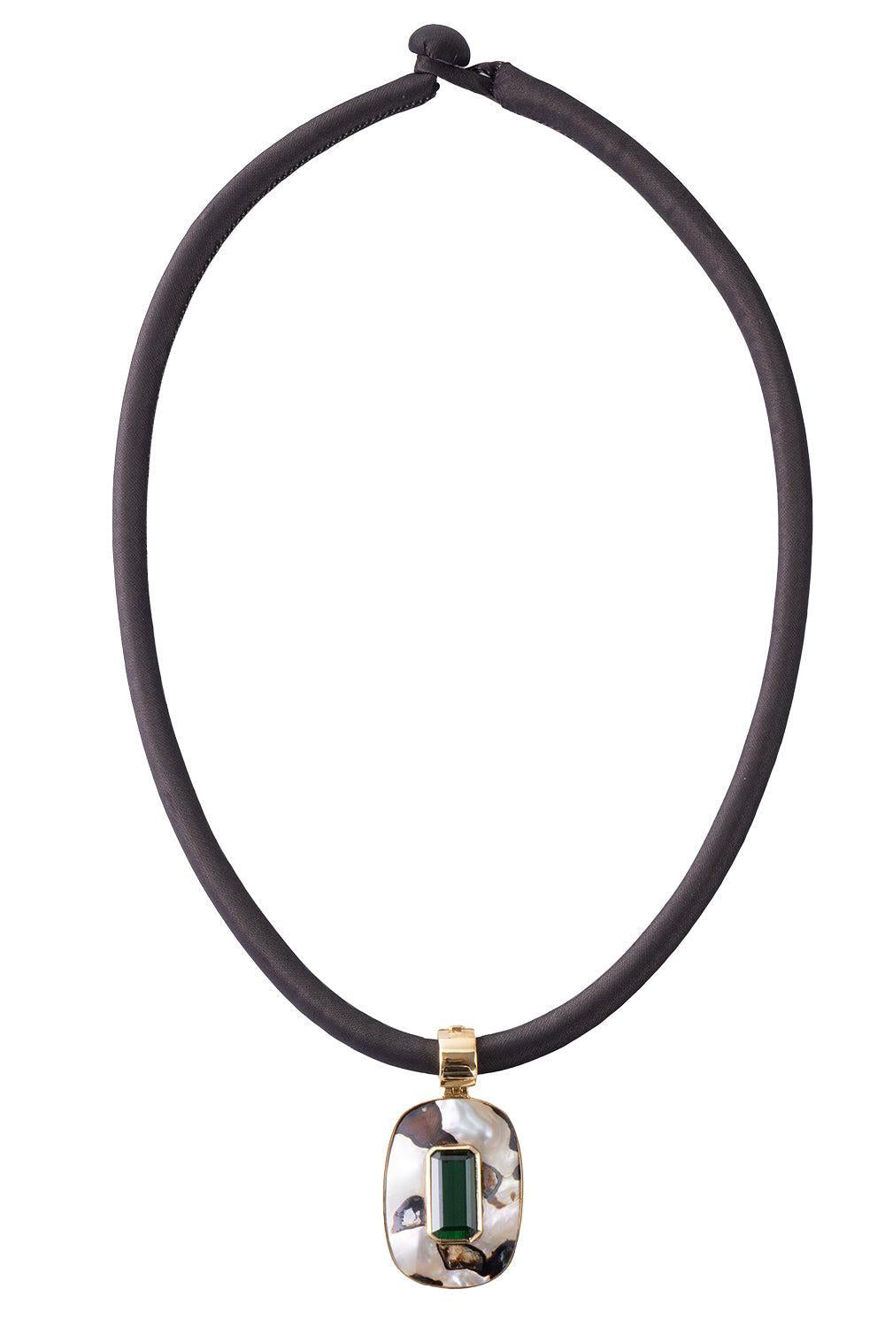 Green Tourmaline Abalone Shell Seaweed Necklace-YELLOW GOLD-JEWELRYFINE JEWELNECKLACE O-DENISE CASSOU