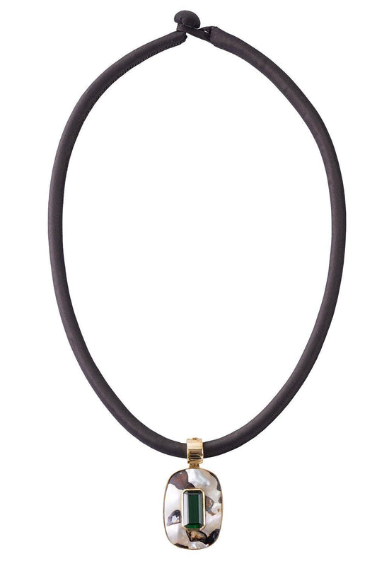 Green Tourmaline Abalone Shell Seaweed Necklace-YELLOW GOLD-JEWELRYFINE JEWELNECKLACE O-DENISE CASSOU