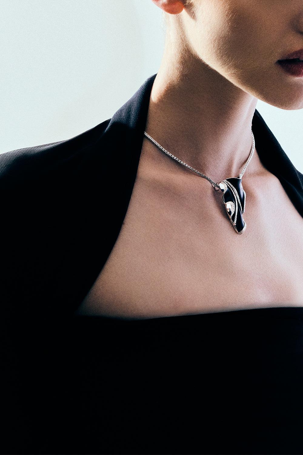 Black Agate Diamond Frost Pendant-WHITE GOLD-JEWELRYFINE JEWELPENDANT-DENISE CASSOU
