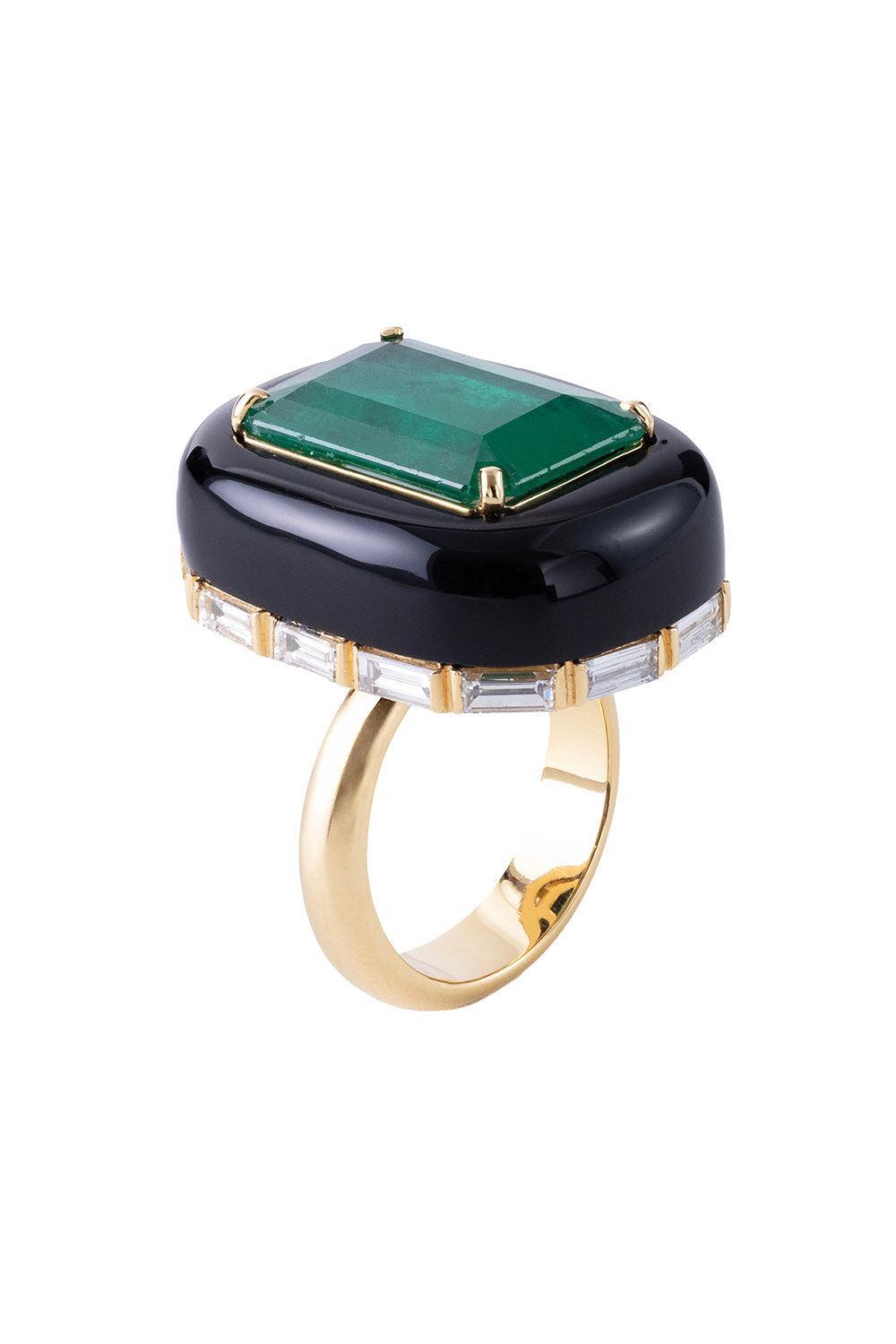 Emerald Black Agate Dusk Ring-YELLOW GOLD-JEWELRYFINE JEWELRING-DENISE CASSOU
