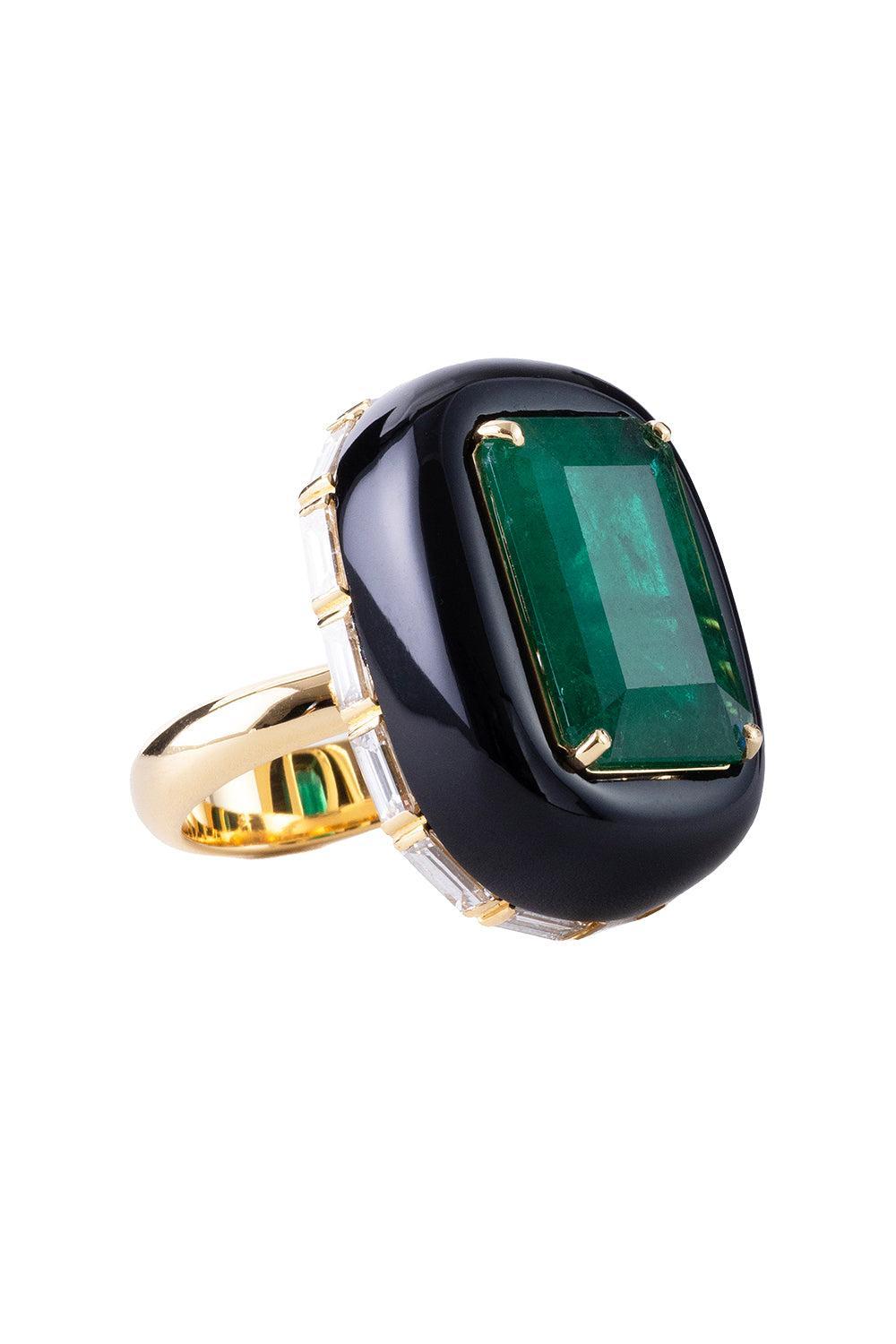  Emerald Black Agate Dusk Ring-YELLOW GOLD-JEWELRYFINE JEWELRING-DENISE CASSOU 