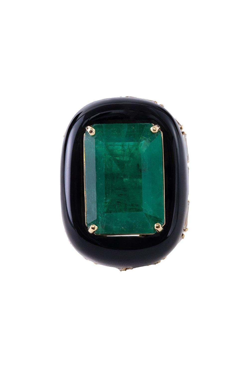 Emerald Black Agate Dusk Ring-YELLOW GOLD-JEWELRYFINE JEWELRING-DENISE CASSOU