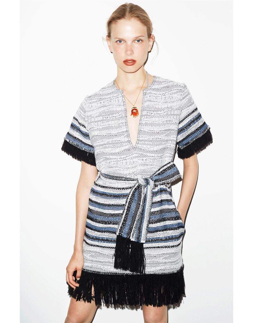 DEREK LAM 10 CROSBY-Fringe Dress With Belt-DENIM