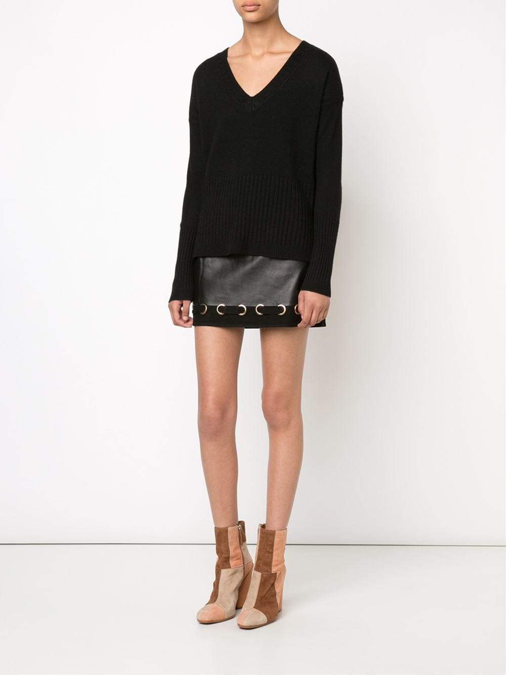 DEREK LAM 10 CROSBY-Leather Grommet Mini Skirt-