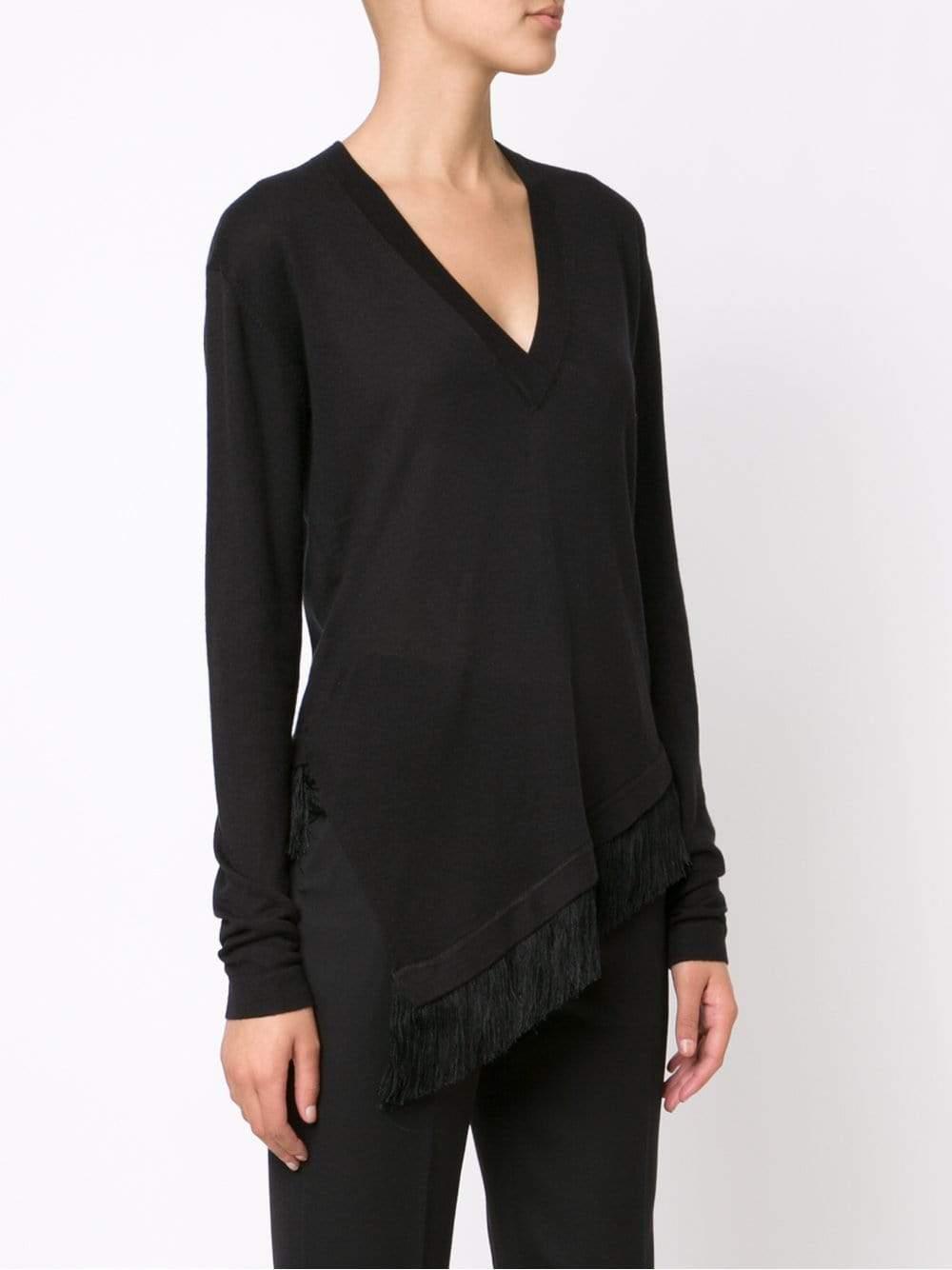 DEREK LAM 10 CROSBY-Fringe Asymmetrical Sweater-