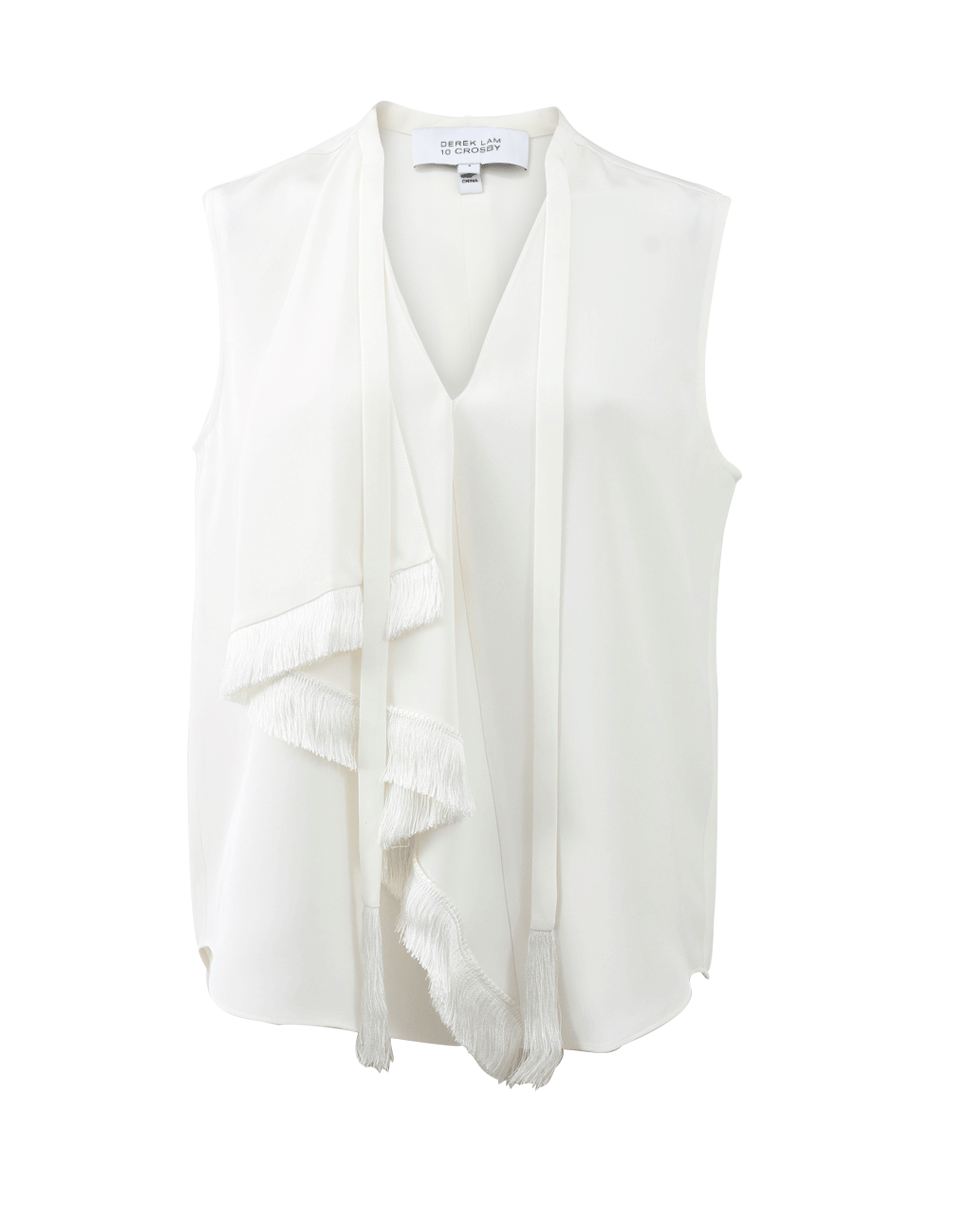 DEREK LAM 10 CROSBY-Ruffle Fringe Tie Blouse-