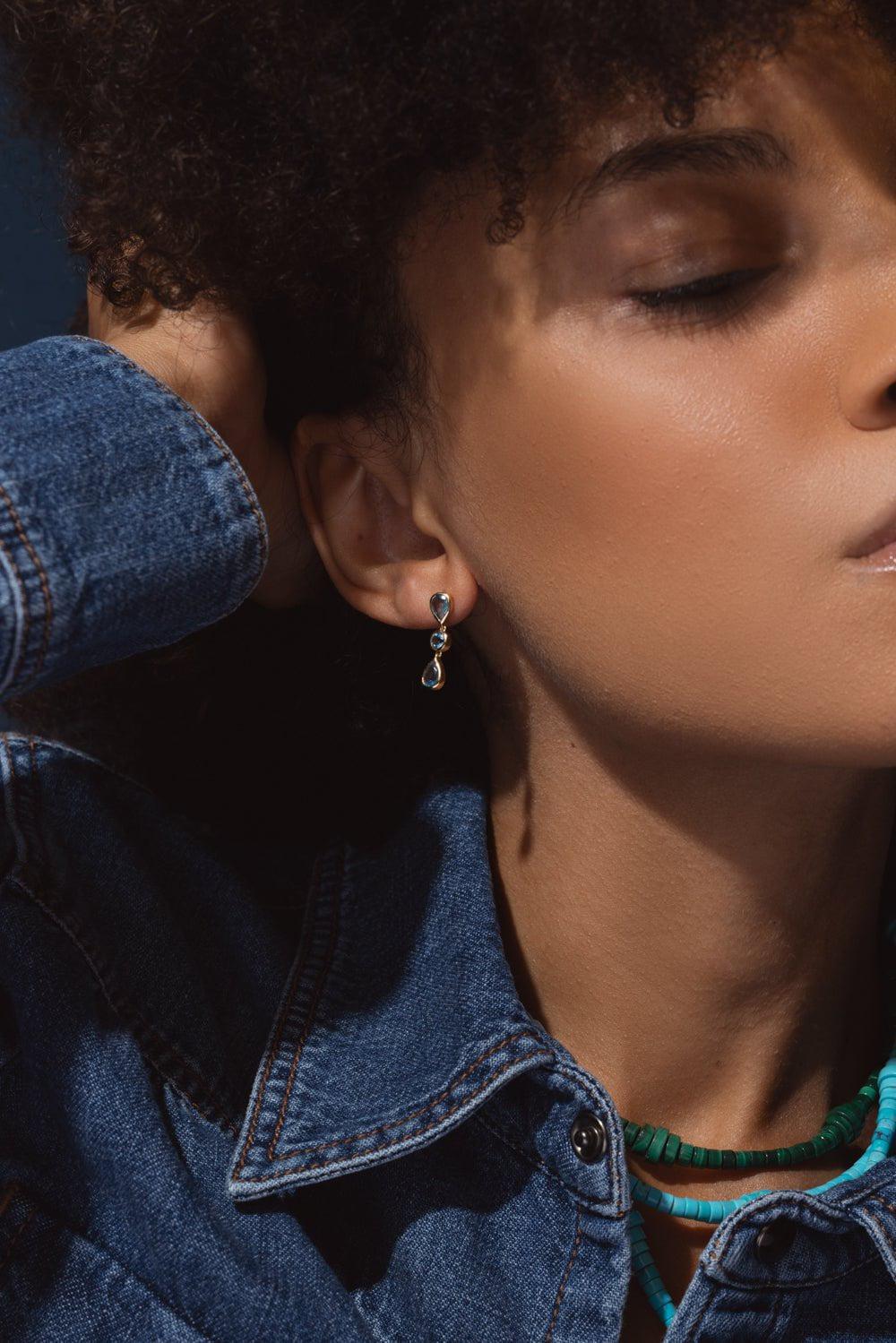 DEVON WOODHILL-Blue Topaz Deluxe Raindrop Earrings-YELLOW GOLD