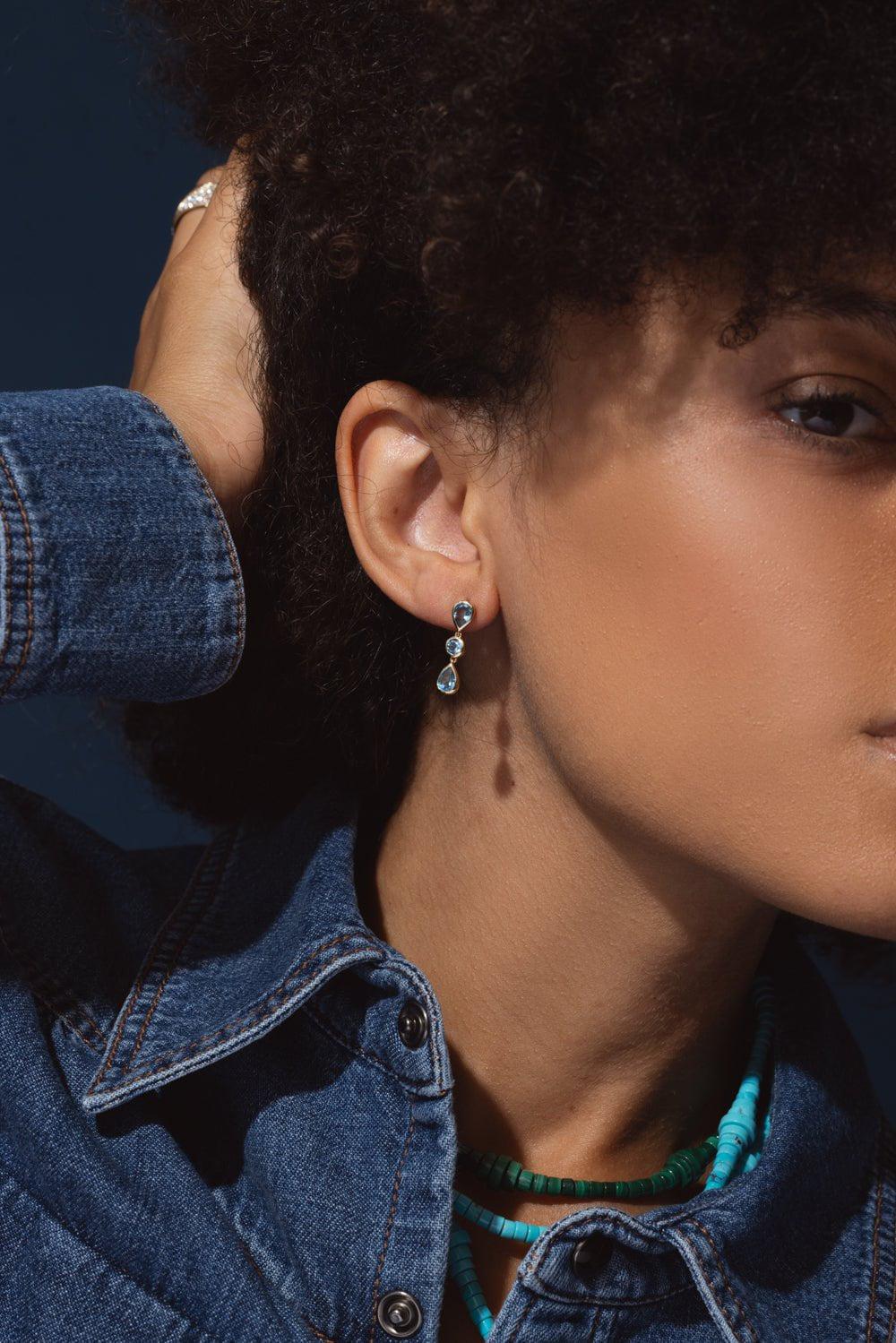 DEVON WOODHILL-Blue Topaz Deluxe Raindrop Earrings-YELLOW GOLD