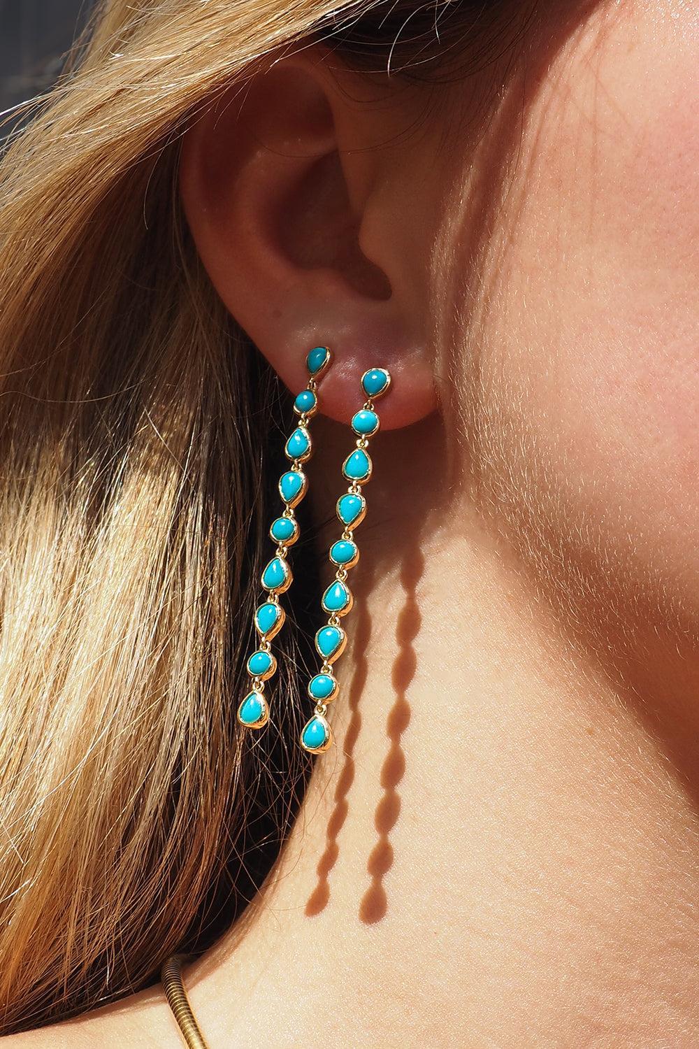 Turquoise Waterfall Earrings-YELLOW GOLD-JEWELRYFINE JEWELEARRING-DEVON WOODHILL