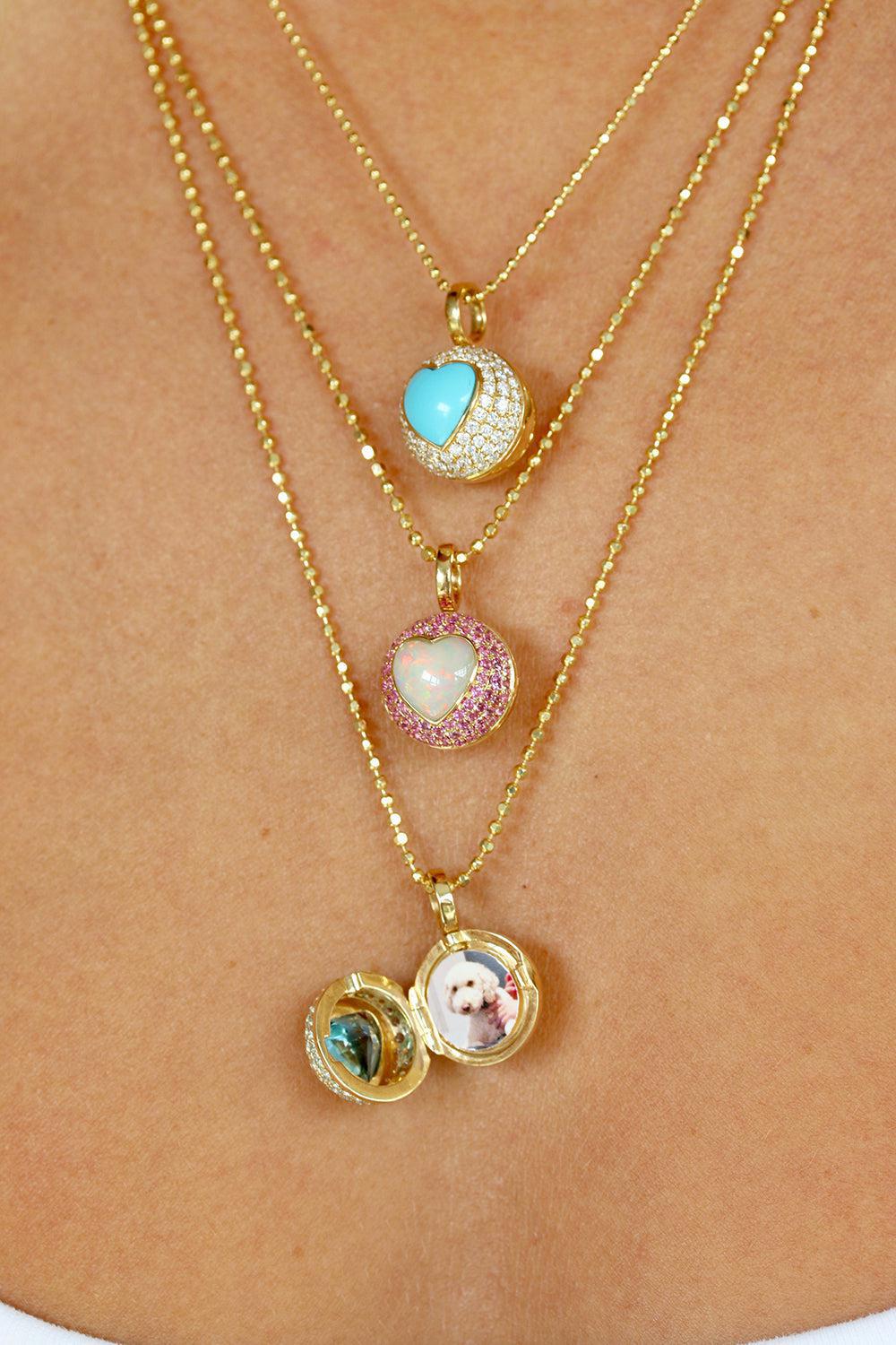 Turquoise Peek a Boo Heart Locket Necklace-YELLOW GOLD-16-JEWELRYFINE JEWELNECKLACE O-DEVON WOODHILL