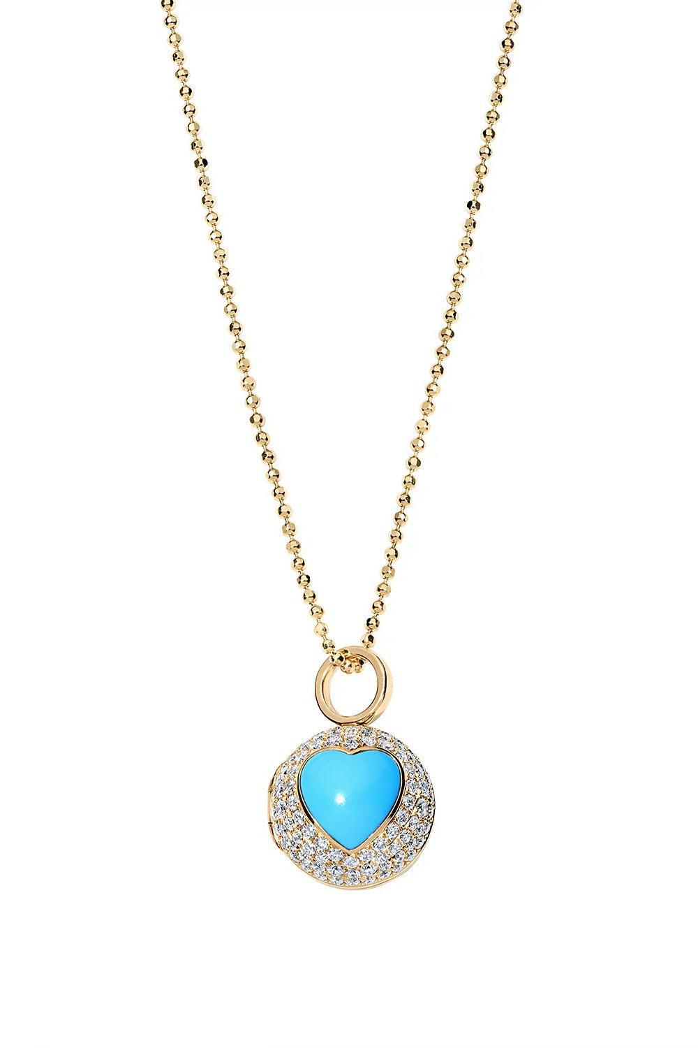 Turquoise Peek a Boo Heart Locket Necklace-YELLOW GOLD-16-JEWELRYFINE JEWELNECKLACE O-DEVON WOODHILL