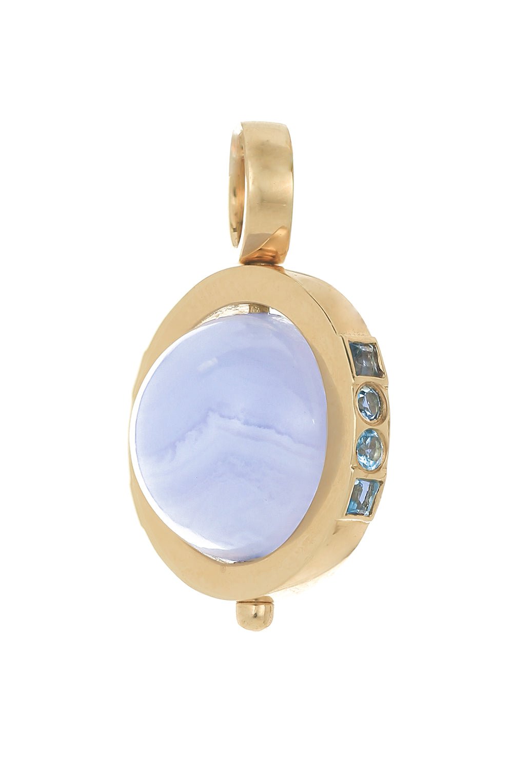 DEVON WOODHILL-Blue Agate Topaz Cosmic Spinner Ball Charm-YELLOW GOLD