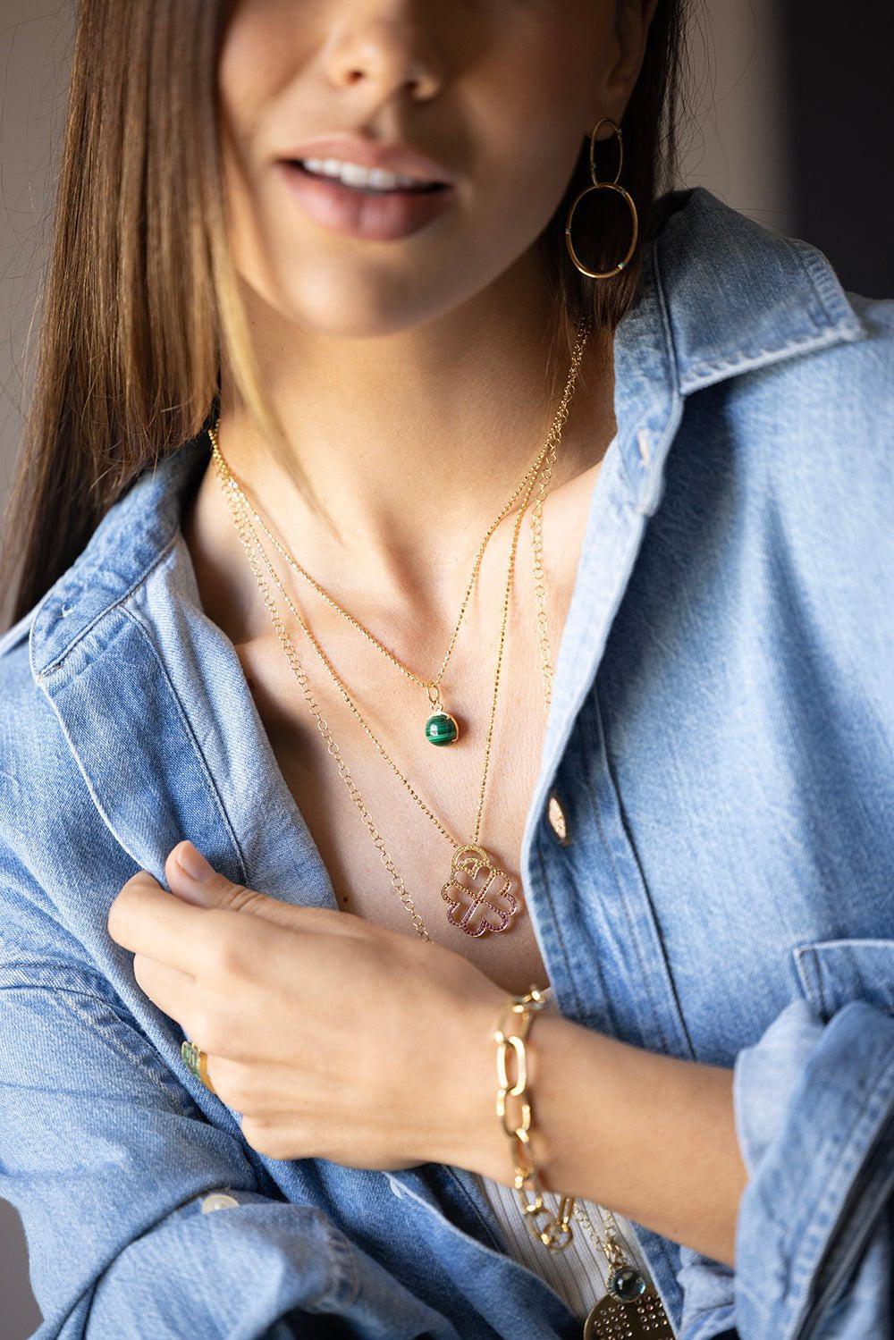 DEVON WOODHILL-Moon Charm - Malachite-YELLOW GOLD