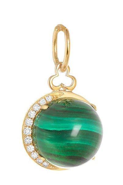 DEVON WOODHILL-Moon Charm - Malachite-YELLOW GOLD