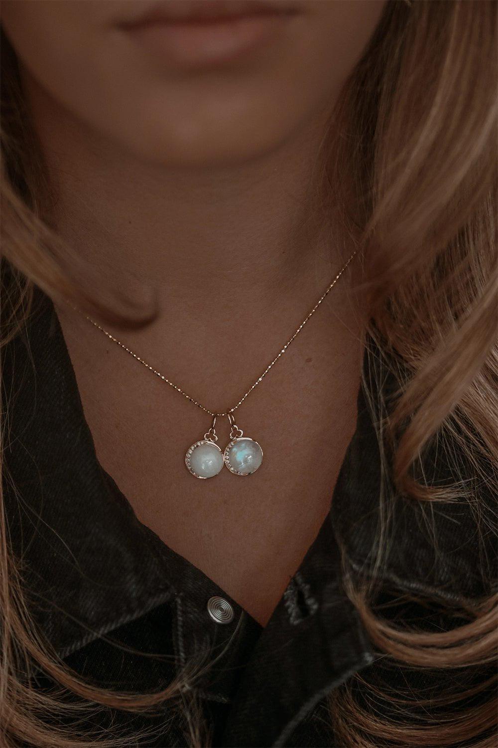 DEVON WOODHILL-Rainbow Moonstone Moon Charm-YELLOW GOLD