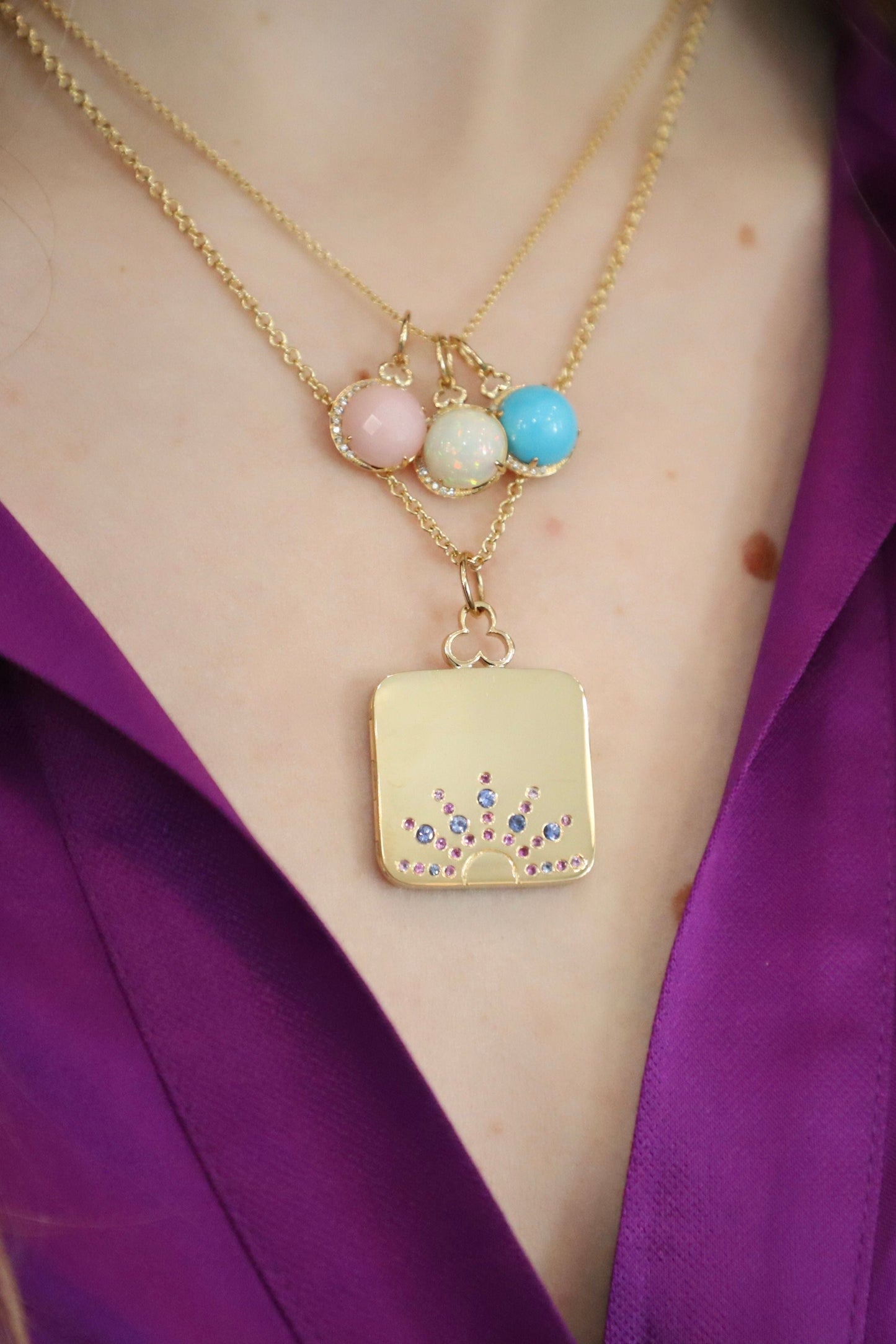 DEVON WOODHILL-Turquoise and Diamond Charm-YELLOW GOLD